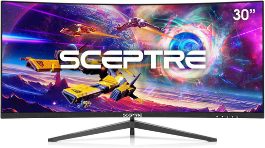 30" Curved Gaming Monitor 21:9 2560x1080 Ultra Wide/ Slim HDMI DisplayPort up to 200Hz Build-in Speakers Metal Black